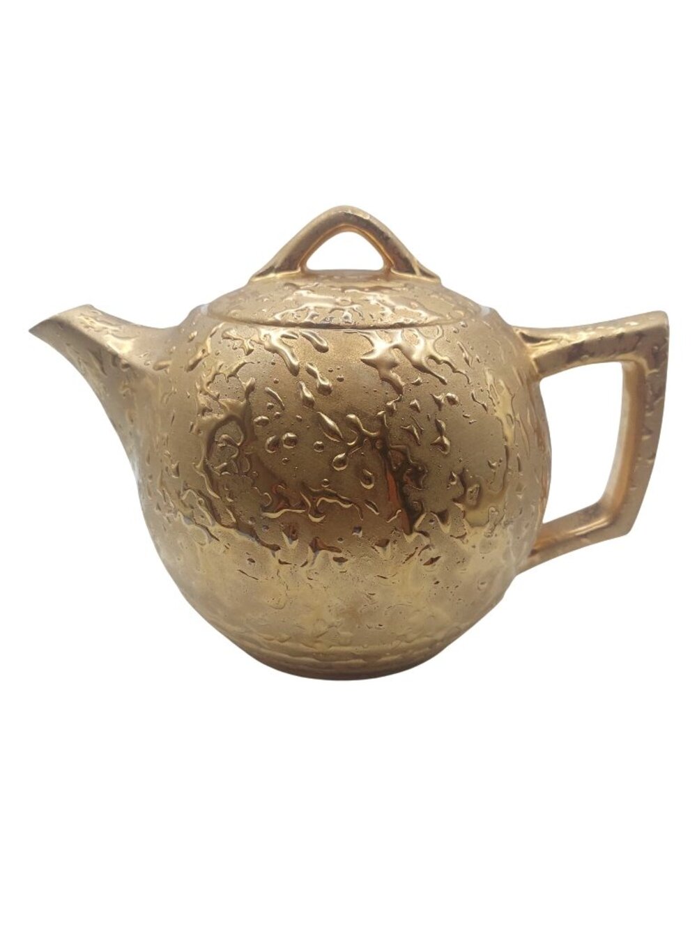 McCoy Pottery Teapot 24K Weeping Gold Sunburst Drip Ceramic Mid-Century Vintage